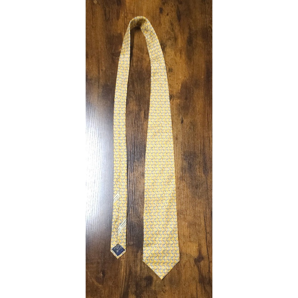 Ermenegildo Zegna Mens Yellow Dolphin Silk Tie Made in Italy Animal Print
